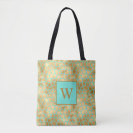 Bolsa Tote Impressão de girafa em menta e dourado