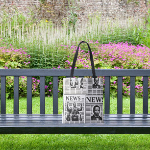 Bolsa Tote Impressão de jornal preto e branco do Juneteenth