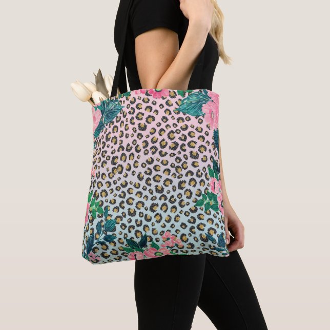Bolsa Tote Impressão de Leopard com Brilho Rosa Ombre (Close Up)