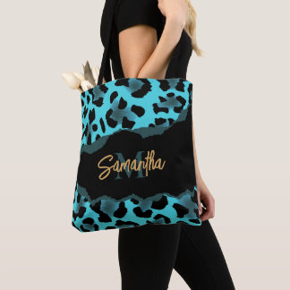 Bolsa Tote Impressão de Leopardo Azul-Cento