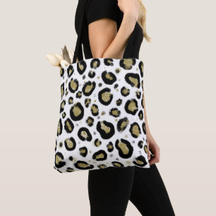 Bolsa Tote Impressão de Leopardo Branco Dourado e Leopard Chi
