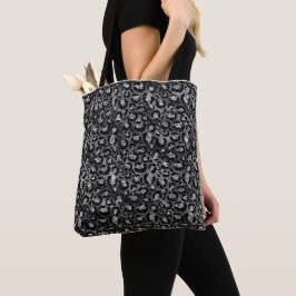 Bolsa Tote Impressão de Leopardo Preto e Cinza Prata