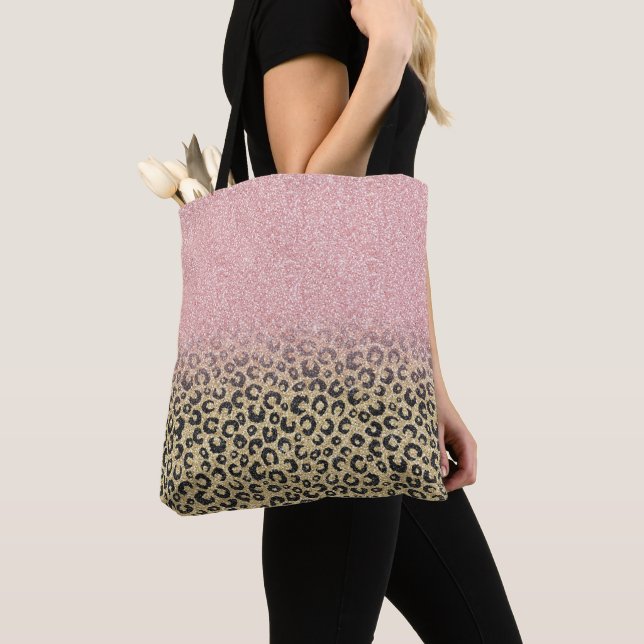 Bolsa Tote Impressão de Leopardo Preto Glitter Dourado Elegan (Close Up)
