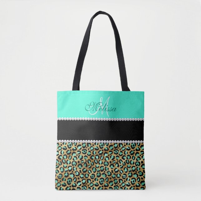 Bolsa Tote Impressão De Leopardo Verde E Preto Da Casa Da Moe (Frente)