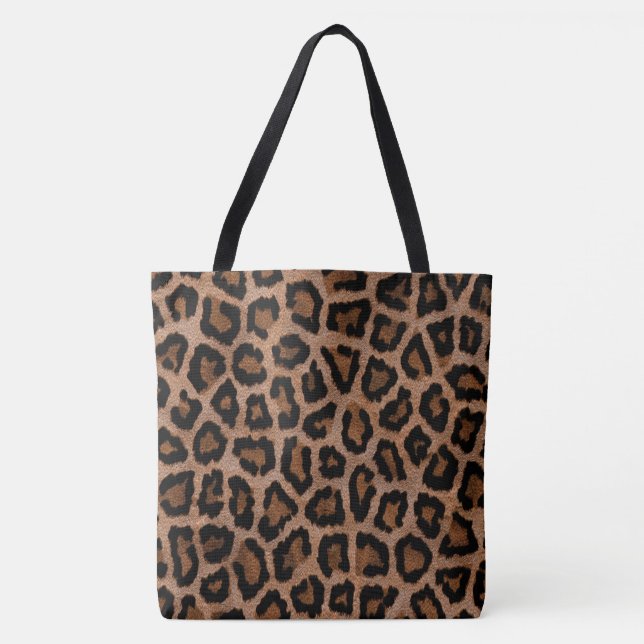 Bolsa Tote Impressão de mancha-leopardo preto e castanho (Frente)