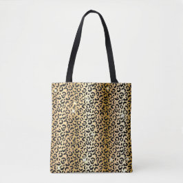 Bolsa Tote Impressão de manchas de leopardo Glamour com brilh