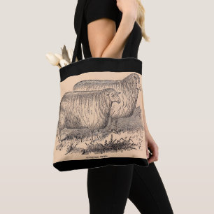Bolsa Tote impressão de ovelhas Cotswold do século 19