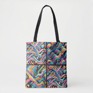 Bolsa Tote Impressão de padrão colorido Neon Bright Abstrato 