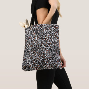 Bolsa Tote Impressão de Pele de Leopardo Branco