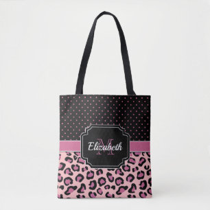 Bolsa Tote Impressão de pontos e leopardo