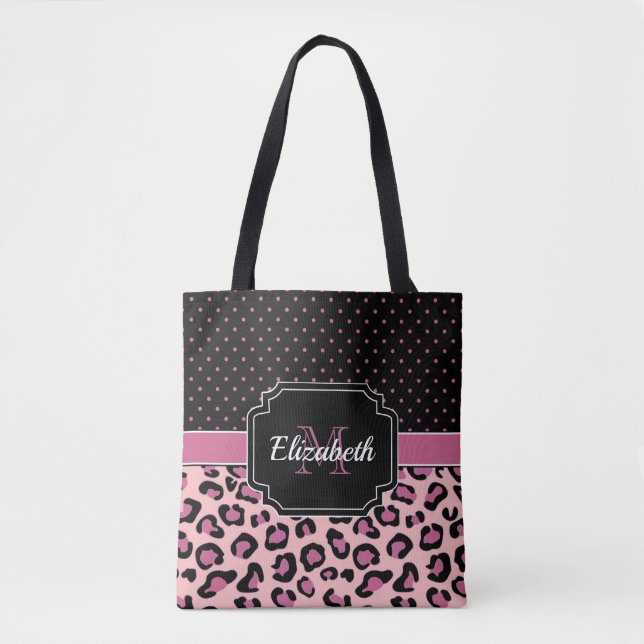 Bolsa Tote Impressão de pontos e leopardo (Frente)