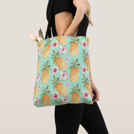 Bolsa Tote Impressão de retrô tropical sobre fundo de menta