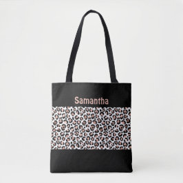 Bolsa Tote Impressão de Rosa Chic Dourada e Leopardo Preto Mo