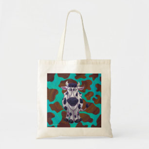Bolsa Tote Impressão de Vaca Marrom e Azul Turquesa