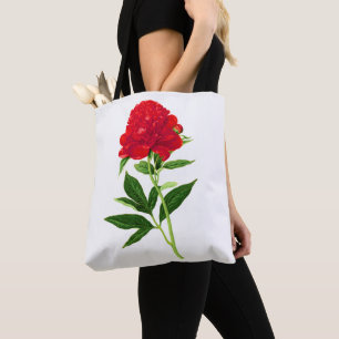 Bolsa Tote Impressão de Vintage Botânico, Pedônia Vermelha