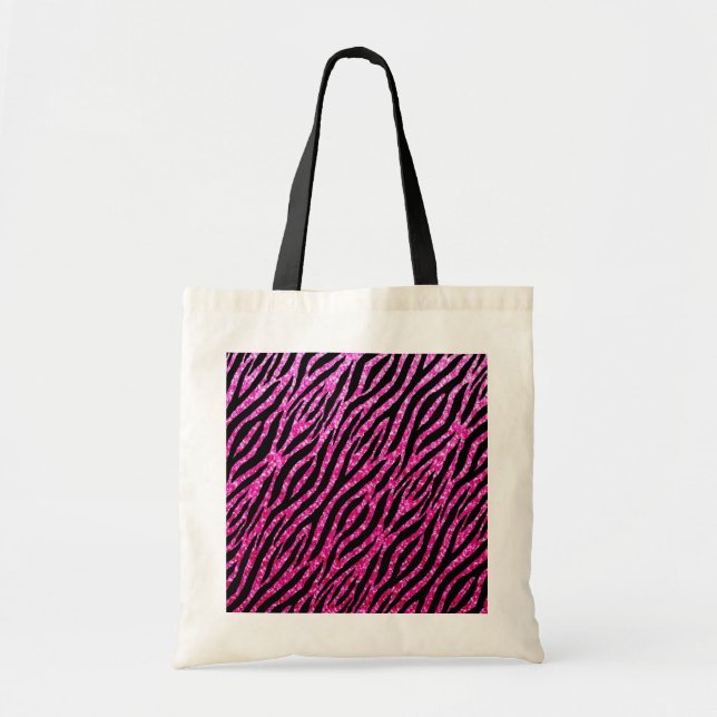 Bolsa Tote Impressão de Zebra Rosa Quente Trendente Glitz Gli (Frente)
