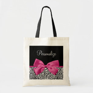 Bolsa Tote Impressão do Leopardo de Fita Rosa Vivaciosa Escu