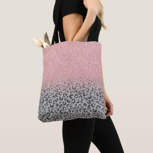 Bolsa Tote Impressão do Leopardo Glitter Silver Dourado Elega