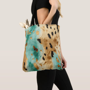 Bolsa Tote Impressão Dourada Turquesa Black Animal