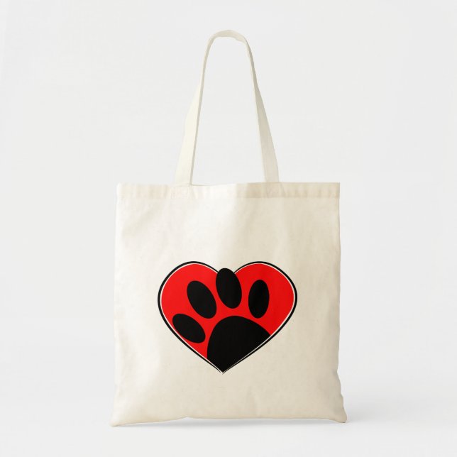 Bolsa Tote Impressão E Coração Vermelho Da Pata Do Cão (Frente)