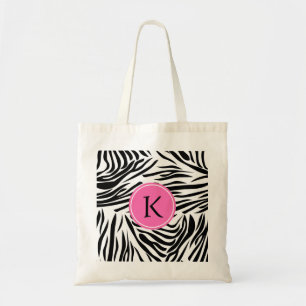 Bolsa Tote Impressão em preto e branco monograma com rosa que
