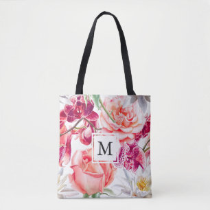 Bolsa Tote Impressão Floral bonito com Monograma