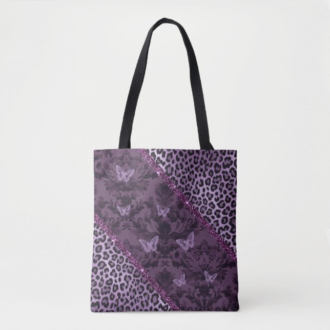 Bolsa Tote Impressão floral de grunge roxo (Frente)