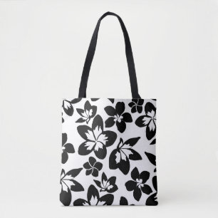 Bolsa Tote Impressão Floral Moderno Branco Negro