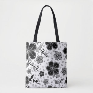 Bolsa Tote Impressão Floral Preta e Branca