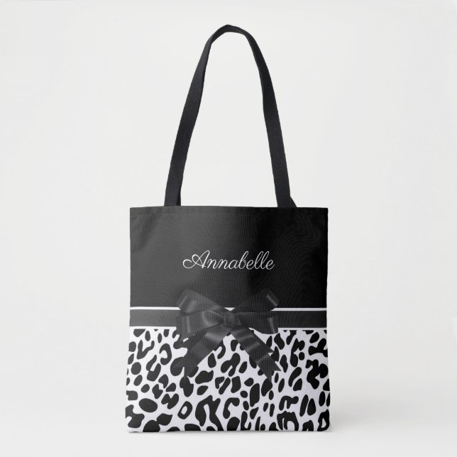 Bolsa Tote Impressão Leopardo de Fita Negra (Frente)