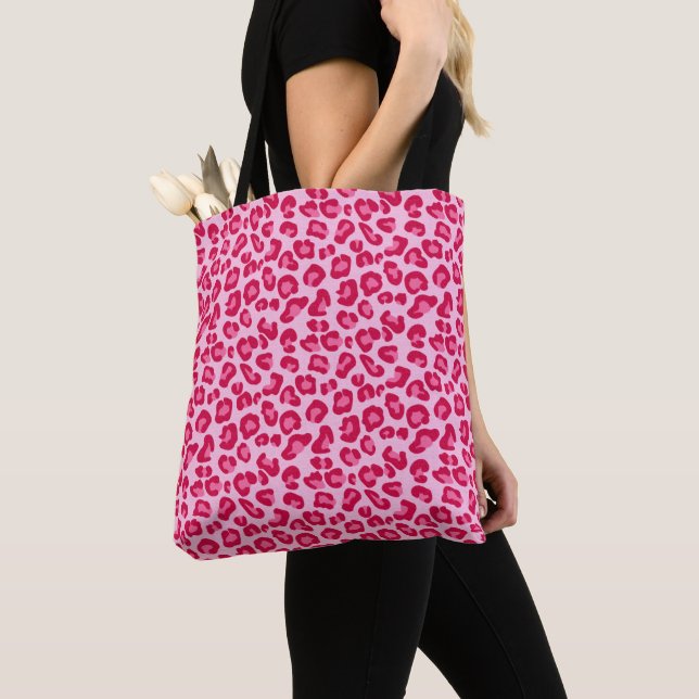 Bolsa Tote Impressão Leopardo em Pastel Rosa, Rosa Quente e F (Close Up)