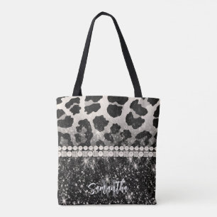 Bolsa Tote Impressão Leopardo Gliter de Prata