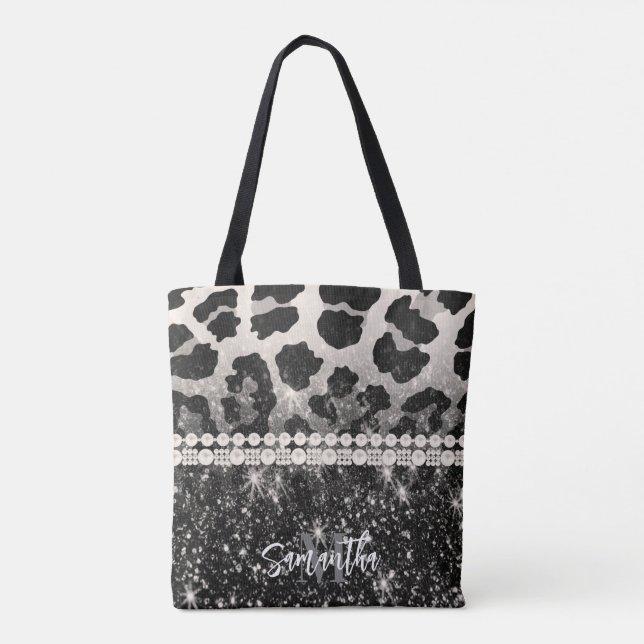 Bolsa Tote Impressão Leopardo Gliter de Prata (Verso)