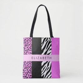 Bolsa Tote Impressão Leopardo, Impressão Zebra, Rosa, Seu Nom