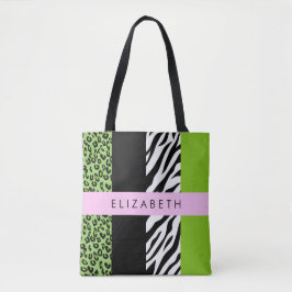 Bolsa Tote Impressão Leopardo, Impressão Zebra, Verde, Seu No
