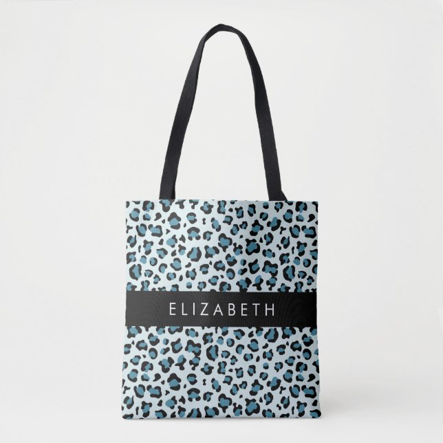 Bolsa Tote Impressão Leopardo, Manchas, Leopardo Azul, Seu No (Frente)