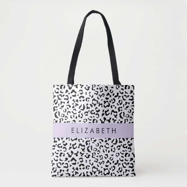 Bolsa Tote Impressão Leopardo, Manchas, Preto E Branco, Seu N (Frente)