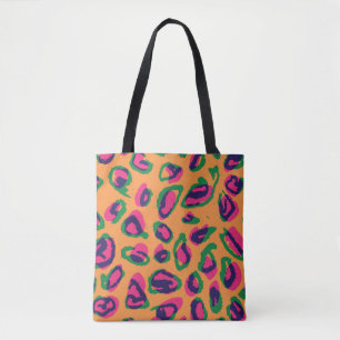Bolsa Tote Impressão Leopardo, Padrão Animal Colorido.