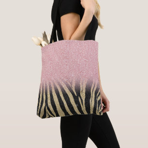 Bolsa Tote Impressão Negra-Zebra Rosa Dourada Brilhante
