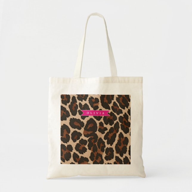 Bolsa Tote Impressão Personalizada de Leopardo Rosa Chic Impr (Frente)