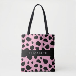 Bolsa Tote Impressão, Pontos De Vaca, Vaca Rosa, Seu Nome