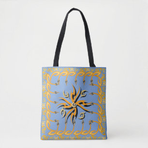 Bolsa Tote Impressão tribal azul e laranja