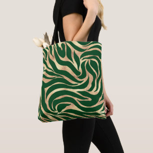 Bolsa Tote Impressão verde Elegante Dourada de Zebra