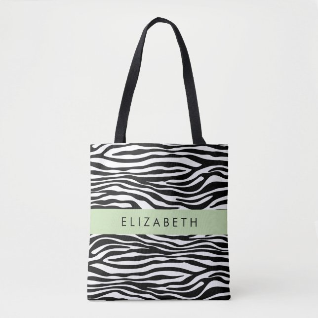 Bolsa Tote Impressão Zebra, Stripes, Preto E Branco, Seu Nome (Frente)