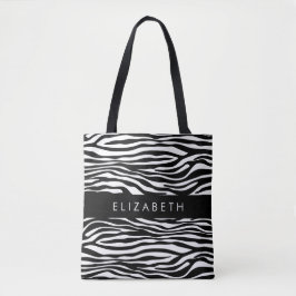 Bolsa Tote Impressão Zebra, Stripes, Preto E Branco, Seu Nome