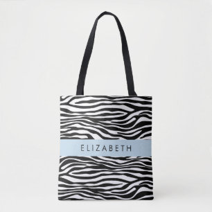 Bolsa Tote Impressão Zebra, Stripes, Preto E Branco, Seu Nome