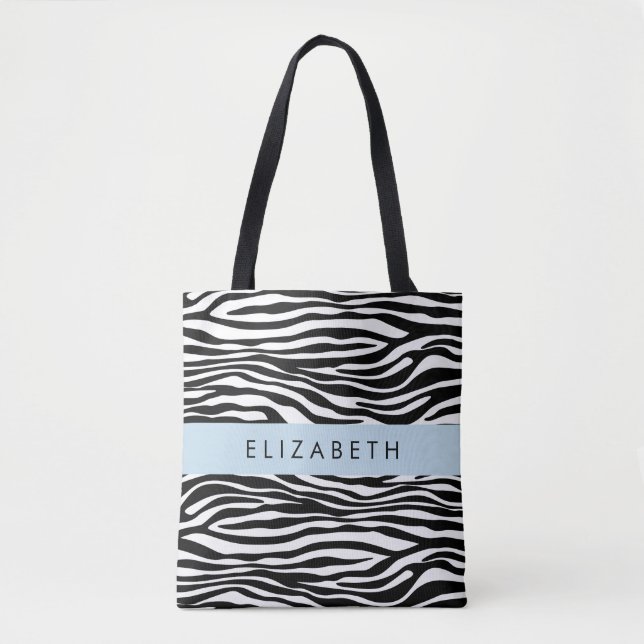 Bolsa Tote Impressão Zebra, Stripes, Preto E Branco, Seu Nome (Frente)