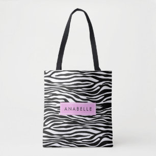 Bolsa Tote Impressão Zebra, Zebra, Preto E Branco, Seu Nome