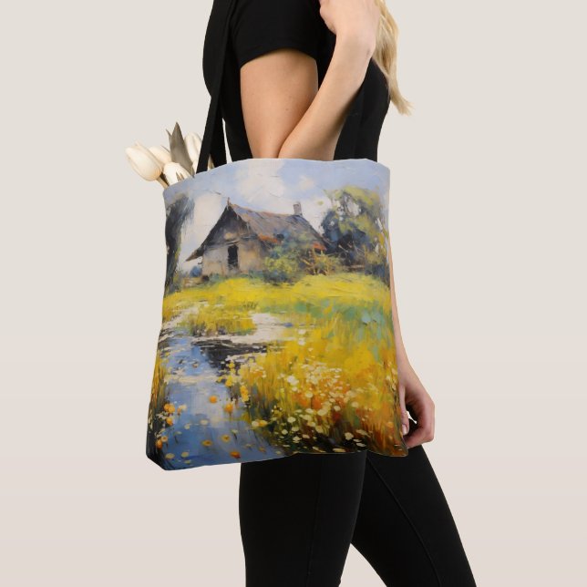 Bolsa Tote Impressionismo de Casa Antiga no Campo (Close Up)