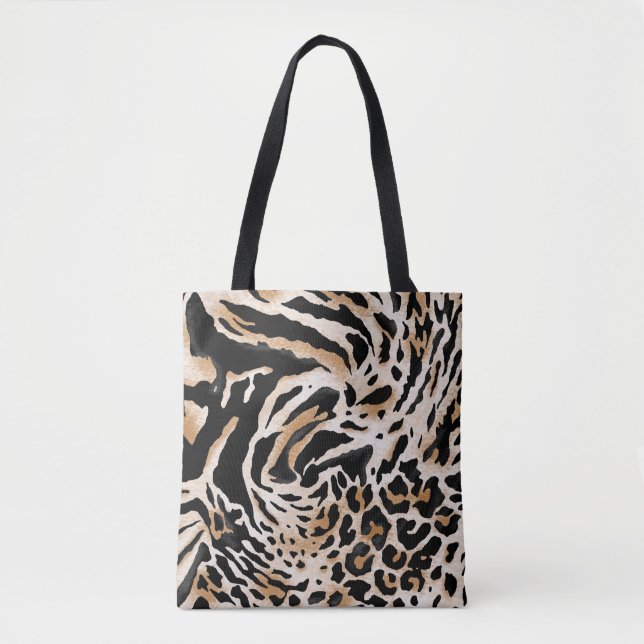 Bolsa Tote Impressões Animais: Leopardo Zebra Tiger (Frente)